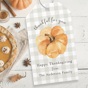 Sage Buffalo Check Orange Pumpkin Thankful for You Gift Tags