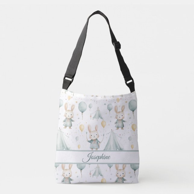 Sage Bunny Dreams Personalised Diaper Crossbody Bag (Front)