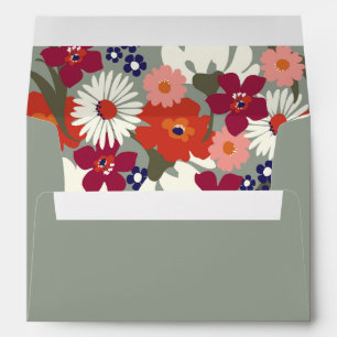 Sage Burgundy Orange Boho Floral Garden Wedding  Envelope