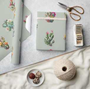Sage Cactus Succulent Tropical Wrapping Paper