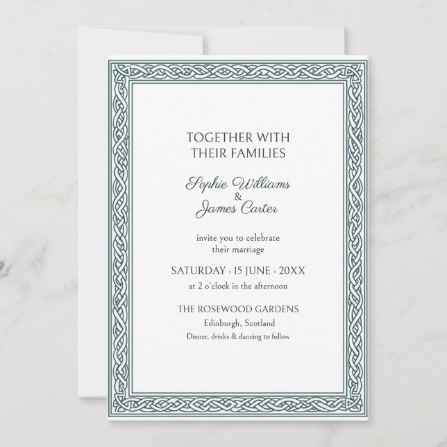 Sage Celtic Knotwork Scottish Wedding Invitation (Front)