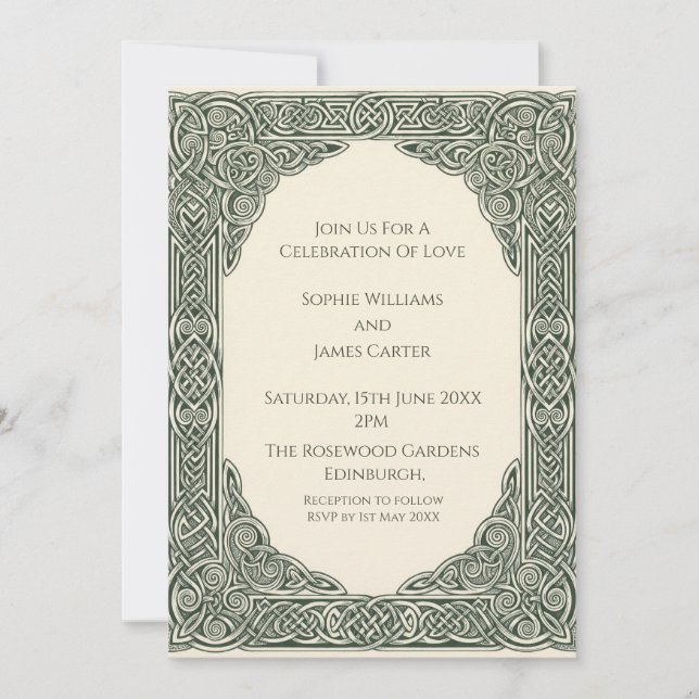 Sage Celtic Wedding Invitation (Front)