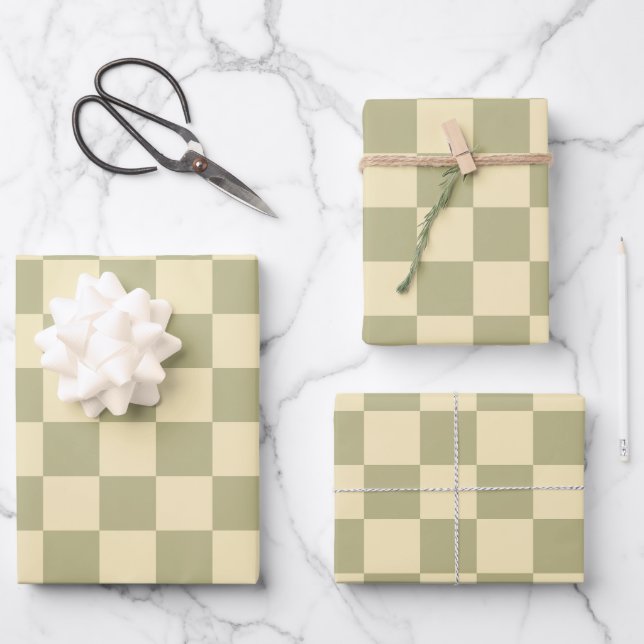 Sage Chequerboard Wrapping Paper Sheet (Front)