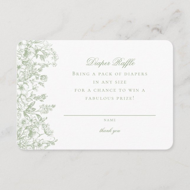 Sage Chinoiserie Diaper Raffle Invitation Insert (Front)