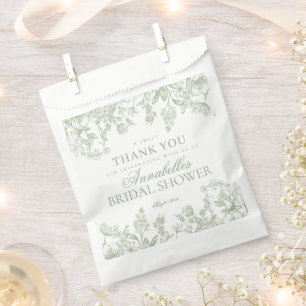 Sage Chinoiserie Floral Bridal Shower Dessert Favour Bags
