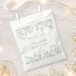 Sage Chinoiserie Vintage Floral Baptism Dessert Favour Bags