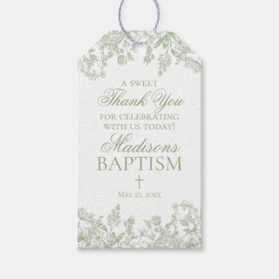 Sage Chinoiserie Vintage Floral Baptism Favors Gift Tags