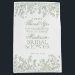 Sage Chinoiserie Vintage Floral Bridal Shower Medium Gift Bag<br><div class="desc">Love is in bloom! This sage Chinoiserie Party Decor Collection, features delicate toile floral patterns for timeless elegance. Each piece in this collection showcases intricate designs in shades of green, evoking a sense of sophistication and elegance. ★ Let me help you plan your next party! ★ If you need coordinating...</div>