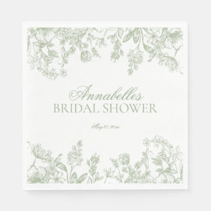 Sage Chinoiserie Vintage Floral Bridal Shower Napkin