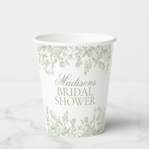 Sage Chinoiserie Vintage Floral Bridal Shower Paper Cups