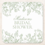 Sage Chinoiserie Vintage Floral Bridal Shower Square Paper Coaster<br><div class="desc">Love is in bloom! This sage Chinoiserie Party Decor Collection, features delicate toile floral patterns for timeless elegance. Each piece in this collection showcases intricate designs in shades of green, evoking a sense of sophistication and elegance. ★ Let me help you plan your next party! ★ If you need coordinating...</div>