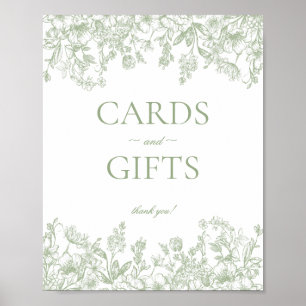 Sage Chinoiserie Vintage Floral Cards & Gifts Sign