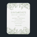 Sage Chinoiserie Vintage Floral Save the Date Card Magnet<br><div class="desc">This sage Chinoiserie Party Decor Collection, features delicate toile floral patterns for timeless elegance. Each piece in this collection showcases intricate designs in shades of green, evoking a sense of sophistication and elegance. ★ Let me help you plan your next party! ★ If you need coordinating décor, please check my...</div>