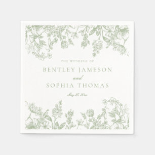 Sage Chinoiserie Vintage Floral Wedding Dessert Napkin