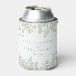 Sage Chinoiserie Vintage Floral Wedding Favours Can Cooler