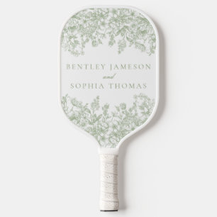 Sage Chinoiserie Vintage Floral Wedding Favours Pickleball Paddle