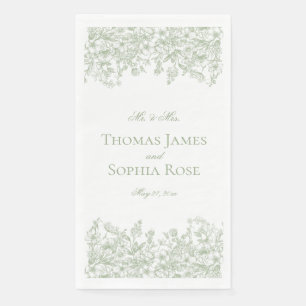 Sage Chinoiserie Vintage Floral Wedding Napkin