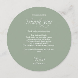 Sage Circle Wedding Menu and Thank You Place Card