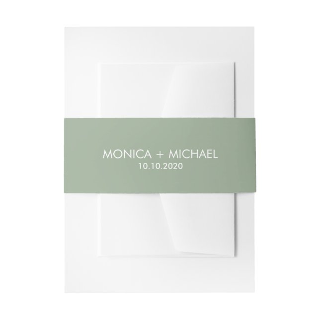 Sage Classic Personalised Wedding Invitation Belly Band (Front Example)