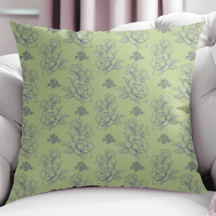 Sage Classic Vintage Simple Flower Pattern Cushion