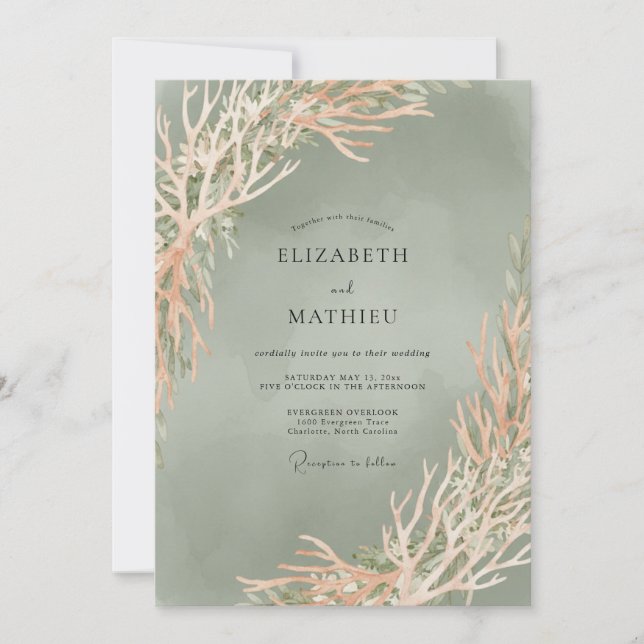 Sage Coastal Branch Eucalyptus Wedding Invitation (Front)