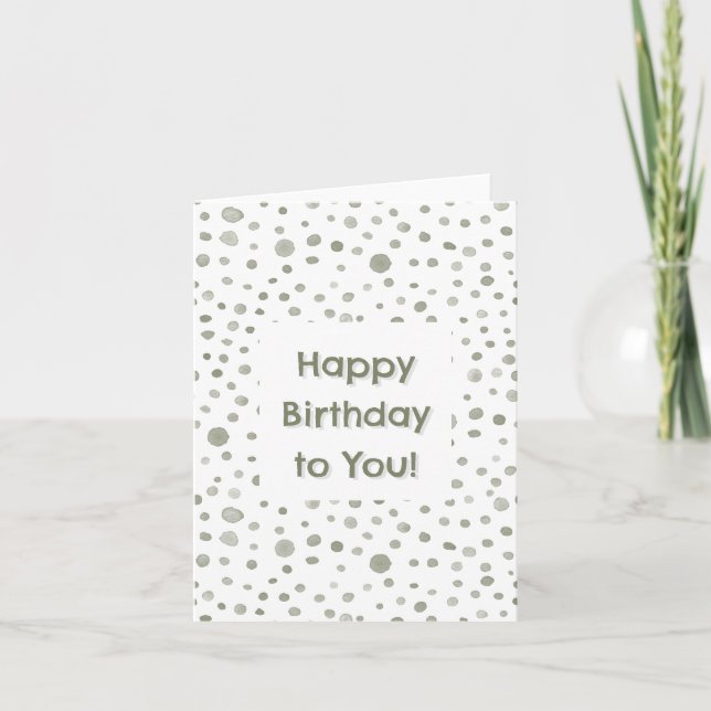 Sage Confetti Watercolor Dots Birthday Card (Front)