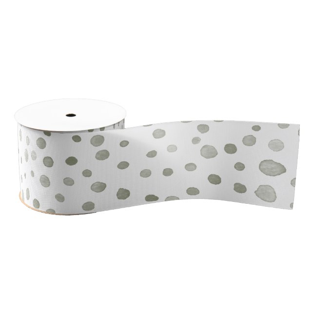 Sage Confetti Watercolor Dots Ribbon Grosgrain Ribbon (Spool)