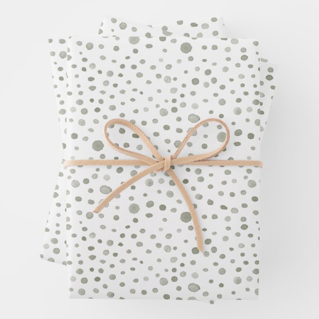 Sage Confetti Watercolor Dots Wrapping Paper (In situ)