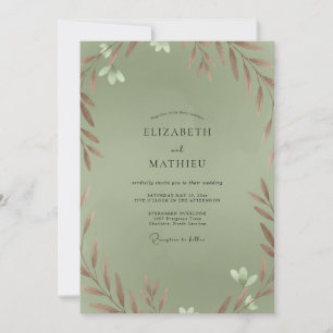 Sage Copper Foliage Eucalyptus Wedding Invitation