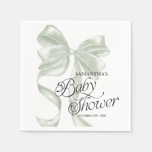 Sage Coquette Bow Baby Shower Party Napkins