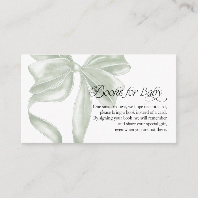 Sage Coquette Bow Books for Baby Enclosure Card (Front)