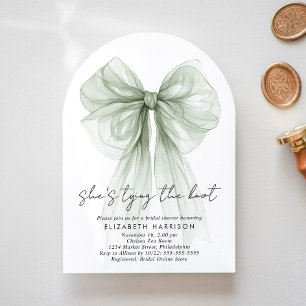 Sage Coquette Bow Watercolor Arch Bridal Shower Invitation