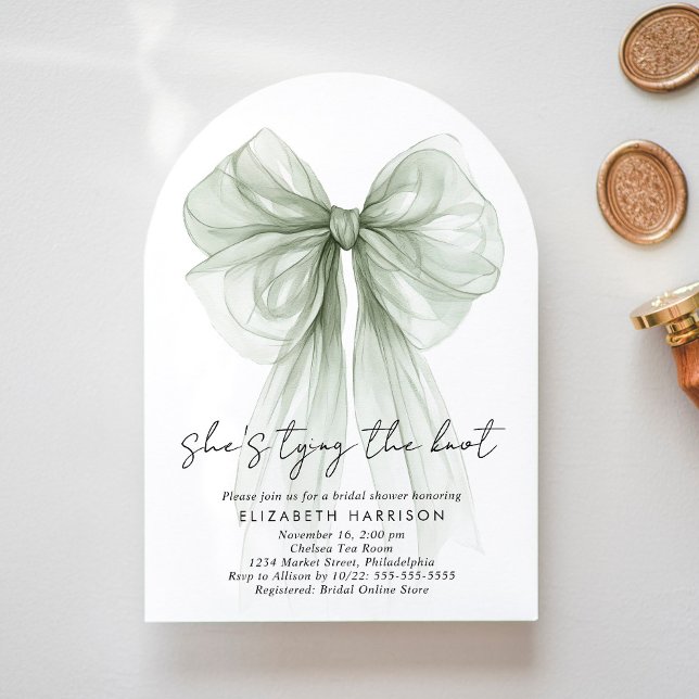 Sage Coquette Bow Watercolor Arch Bridal Shower Invitation (Creator Uploaded)