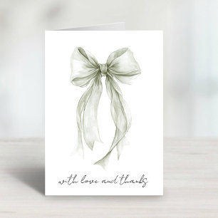 Sage Coquette Bow Watercolor Bridal Shower Thank You Card