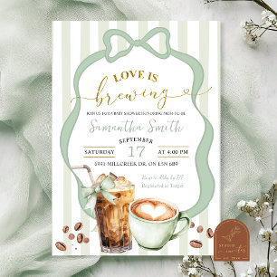 Sage Coquette Stripes baby is brewing baby Shower Invitation
