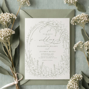 Sage Coquette Woodland Garden Floral Wedding Invitation