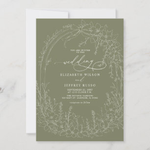 Sage Coquette Woodland Garden Floral Wedding Invitation