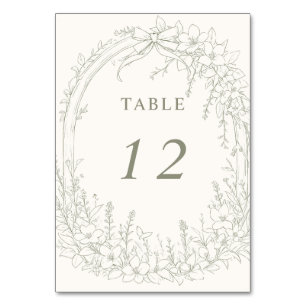 Sage Coquette Woodland Garden Floral Wedding Table Number