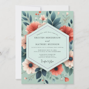 Sage Coral Artful Bloom Wedding Invitation