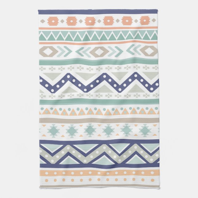Sage & Coral Native American Pattern Tea Towel (Vertical)