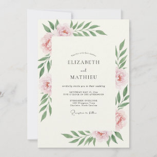 Sage Coral Ranunculus Eucalyptus Wedding Invitation