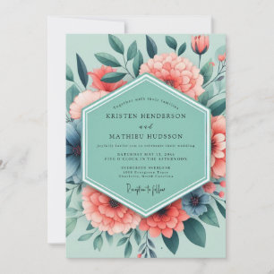 Sage Coral Vivid Bloom Wedding Invitation