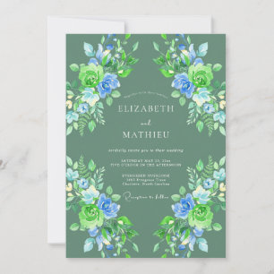 Sage Cornflower Painted Wedding Invitation