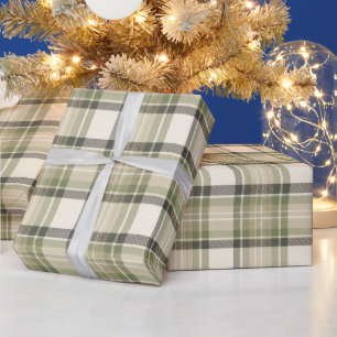 Sage Cottage Sage Green Tartan Plaid Wrapping Paper