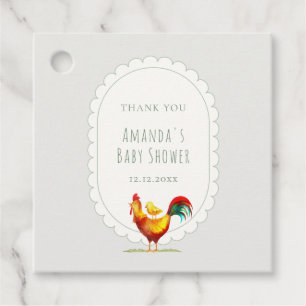 Sage Cottagecore Rooster Little Chick Baby Shower Favour Tags