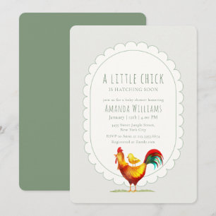 Sage Cottagecore Rooster Little Chick Baby Shower Invitation