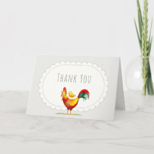 Sage Cottagecore Rooster Little Chick Baby Shower Thank You Card