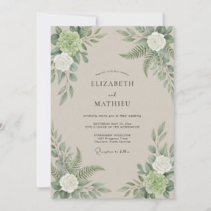 Sage Cream Watercolor Floral Wedding Invitation