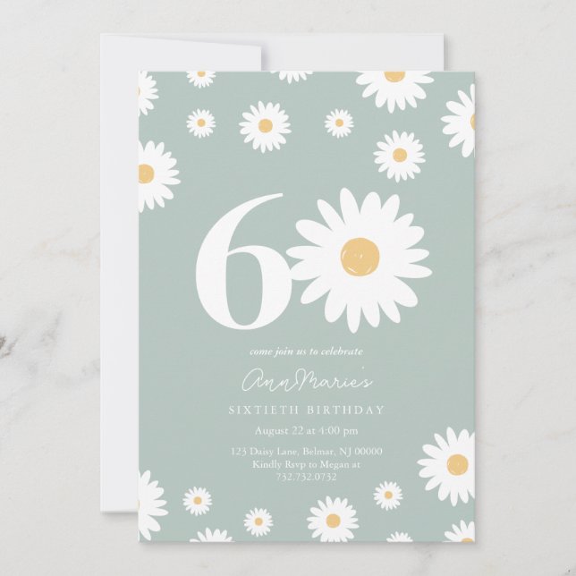Sage Daisy 60th Birthday Invitation (Front)
