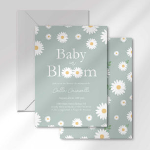 Sage Daisy Baby in Bloom Baby Shower Invitation